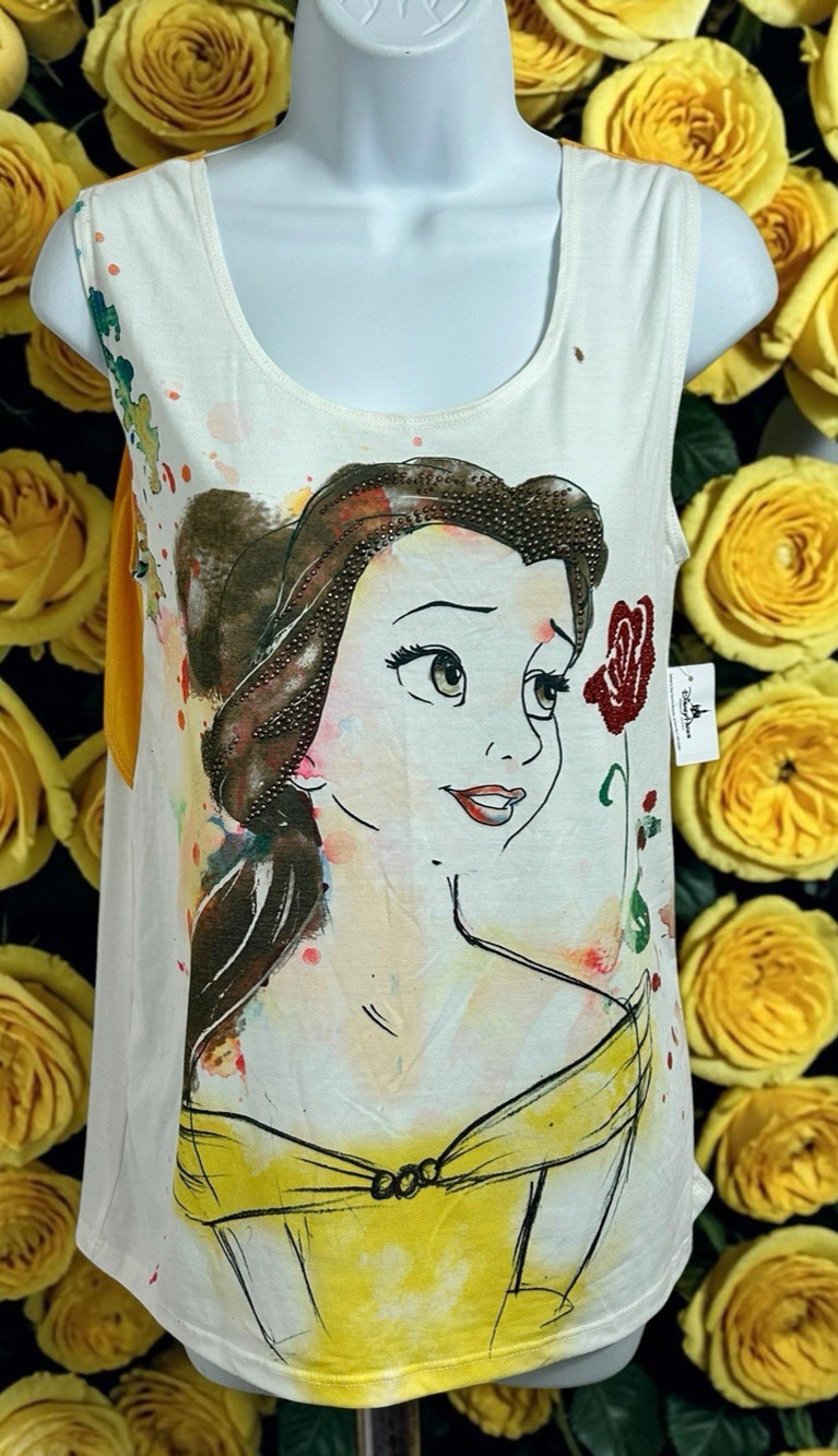 Disney Boutique Belle Beauty Beast Tank Top Sz Small Rhinestones Artistic Paint